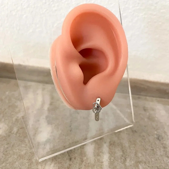 925 Sterling Silver Small Huggie Hoop Earrings Belt Buckle Earrings Heart Hoops - Picture 2 of 6